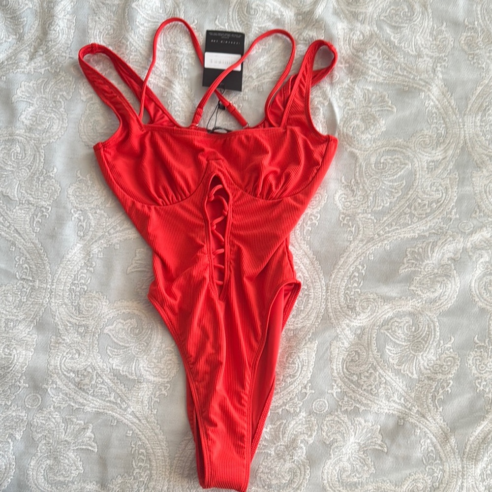 New with tag Orangish Red Iconswim One Piece Swimsuit